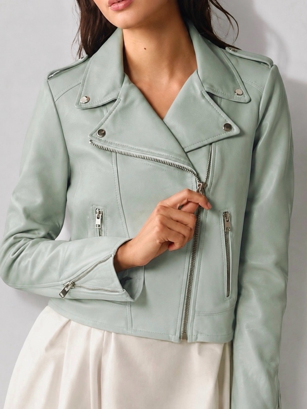 Anthropologie BLANKNYC Play Act Sage Green Vegan Leather Moto Jacket Size M